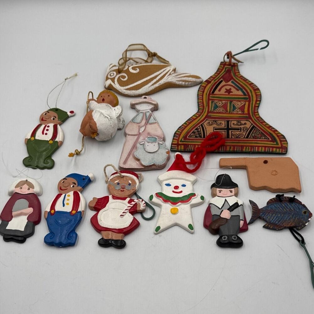 Granny Christmas Ornament Destash Clay Ceramic Vintage Hand Painted Craft Supply